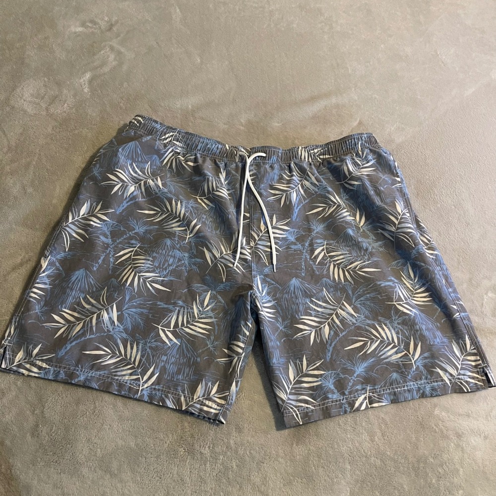 Caribbean Swimwear Mens 3XB Blue Palm Leaf Print Board Shorts Swim Trunks Beach